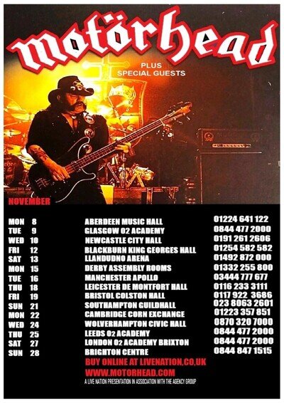 MOTORHEAD UK NOVEMBER 2010 TOUR DATES poster A3 GLOSSY PRINT