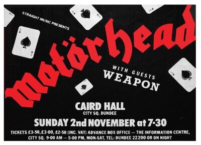 MOTORHEAD & WEAPON CAIRD HALL City Sq. DUNDEE 2nd NOV 1980 poster