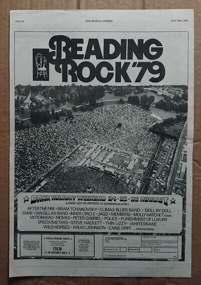 READING ROCK '79 THIN LIZZY/MOTORHEAD/PETER GABRIEL POSTER SIZED original advert