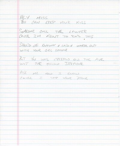 Original -MICHAEL JACKSON/WYCLEF JEAN- HIT FACTORY Handwritten/Autograph Lyrics