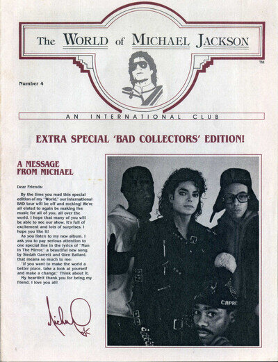 MICHAEL JACKSON Signed 'Bad' Fan Club Newsletter - Pop Singer - preprint