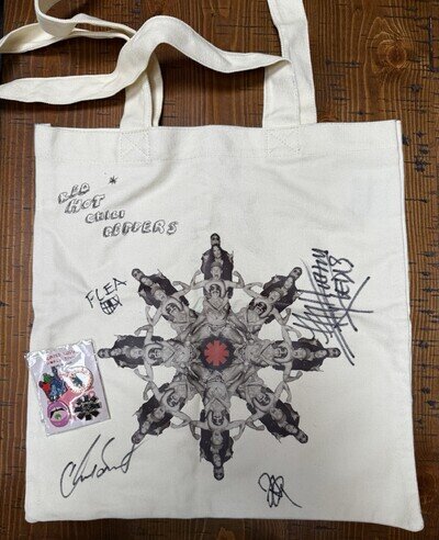 Authentic Autographed Red Hot Chili Peppers Tote Bag And Pin Pack