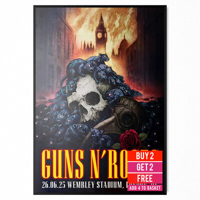 Guns N’ Roses UK Tour 26 June 2025 Poster Print For Guns N’ Roses Rock Fans