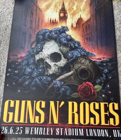 Guns N Roses - London,Wembley Stadium Lithograph Event Poster 189/300 🔥