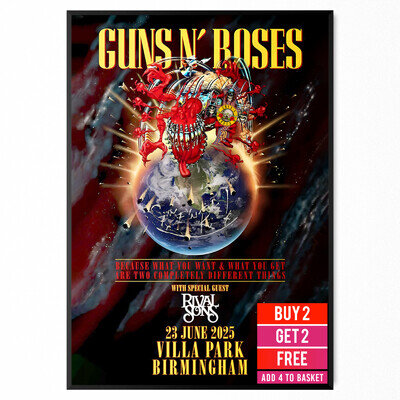 Guns N’ Roses UK Poster 23 June 2025 Because What You Want Tour For Rock Fans