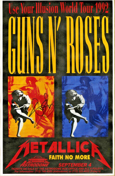 Slash Hand Signed Gig concert poster 9/4/1992 Houston Astrodome Illusions Tour