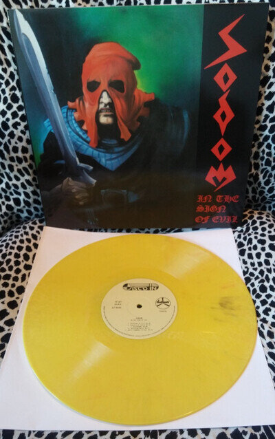 SODOM LP YELLOW SWIRL WAX IN THE SIGN OF EVIL HELLHAMMER APOCALYPTIC RAIDS SPLIT