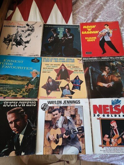 9 Country Vinyl LPs Job Lot Willie Nelson Waylon Jennings Merle Haggard Etc