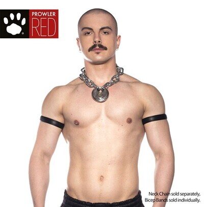 Prowler RED Bicep Band BLACK 100% Leather Adjustable Strong Look - DISCREET P&P