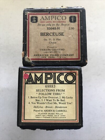 2 x Antqe AMPICO Rolls 53045 Berceuse 69883 Selections from "Follow Thru"