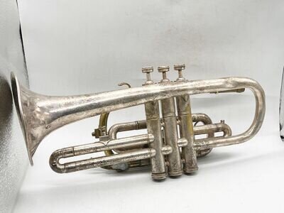 ANTIQUE / VINTAGE SILVER PLATE OLD BOOSEY HAWKES 2860 LA FLEUR CORNET