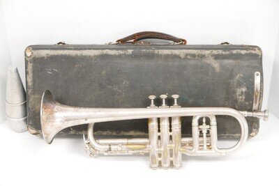 Vintage Antique 1928 CG Conn 80 A Cornet Trumpet Horn Silver Original Case