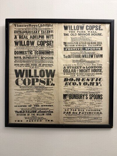 Antique 1849 Adelphi Theatre Block Print Broadside Playbill Poster Double Frame