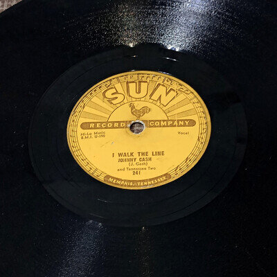 Johnny Cash 78 RPM Record I walk the Line Sun 241 & Signed Skeets Yaney