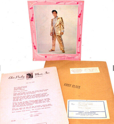 Elvis Presley signed photo 1957 with letter signed by Tom Diskin