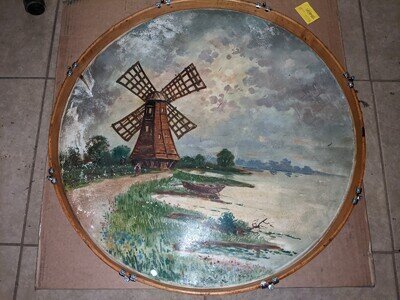 Antique Calf Skin Drum Head Art - 1930s Time Capsule - 2 Heads & Original Hoops