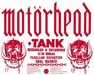 MOTORHEAD + Tank Spanish gig 16th December Repro A3