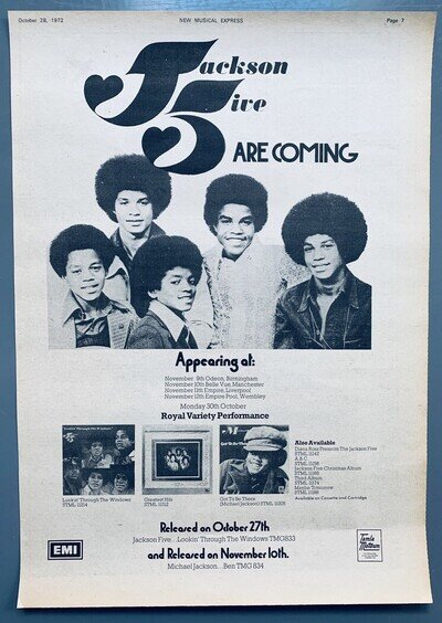 Michael JACKSON FIVE original 1972 POSTER ADVERT UK CONCERT TOUR