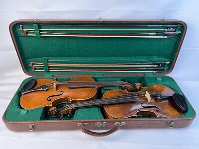 2x Antique Violin Violin with Notes, Case and Bows Circa 1900 - Playable