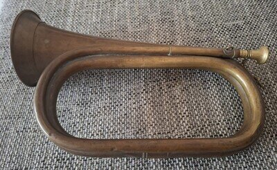 Vintage Brass Signal Horn Bugle with Mouthpiece - Military -