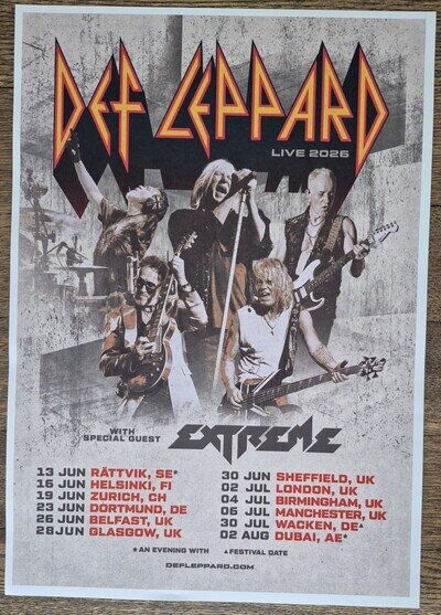 Def Leppard & Extreme - live music show 2026 promotional tour concert gig poster