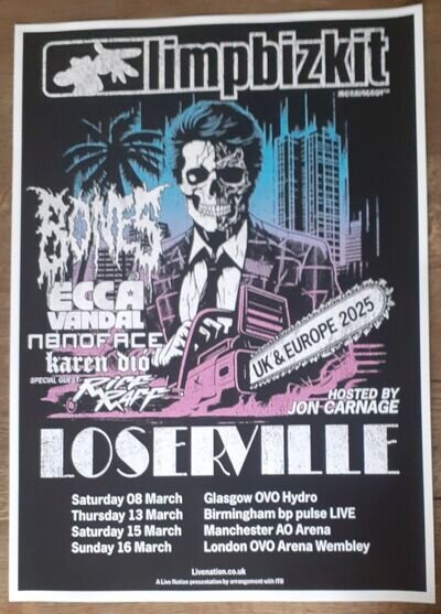 Limp Bizkit - live band music show 2025 UK promotional tour concert gig poster