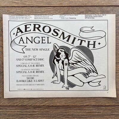Aerosmith Angel The New Single Release Poster / Advert 1988 Original Rare