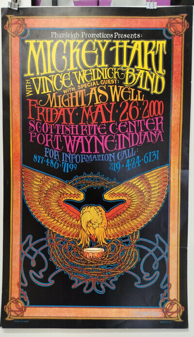 MICKEY HART Vince Welnick Grateful Dead CONCERT POSTER SIGNED BOB MASSE