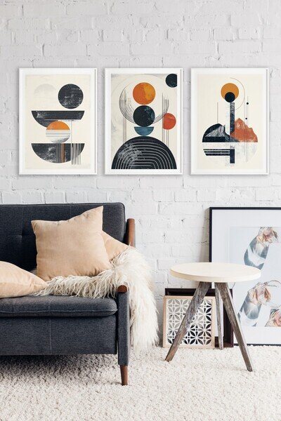 Contemporary Abstract Wall Art Prints Set of 3 A3 A4 Unframed Boho Decor