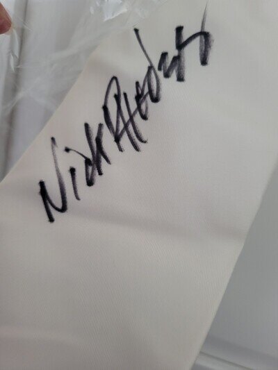 White Tie with Nick Rhodes autograph. Signed 2011 b4 Duran Duran's Radio 2 Gig.