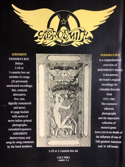 Aerosmith Pandora’s Box 1991 A4 Poster Original Advert