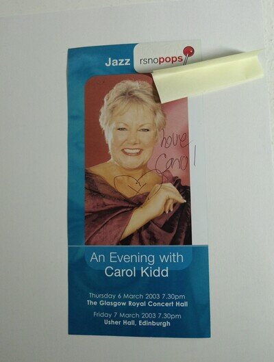 Carol kidd Signed Autograph Flyer An Evening With Carol Kidd 2003 Jazz