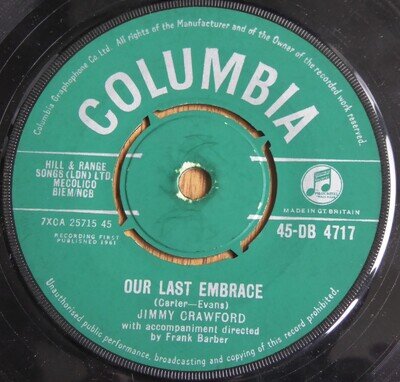 JIMMY CRAWFORD OUR LAST EMBRACE /I LOVE HOW YOU LOVE ME 1961 7"