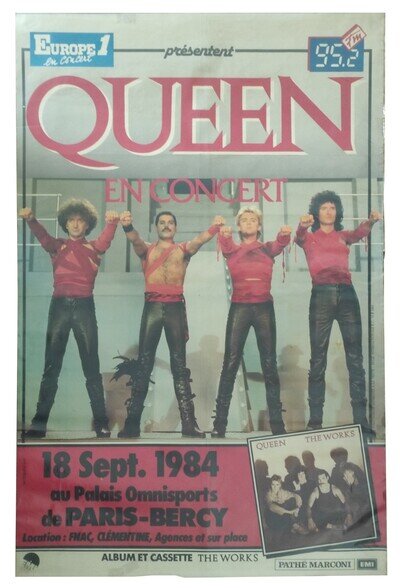 Queen Original Concert Poster Palais Omnisports de Bercy, Paris, France 1984