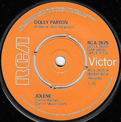 Dolly Parton – Jolene - 1976 Vinyl 7" Single - RCA Victor RCA 2675 .... EX+