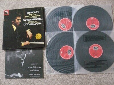 BEETHOVEN ~ FIVE PIANO CONCERTOS ~ 4 LP EMI BOX ~ BARENBOIM / KLEMPERER ~ EX