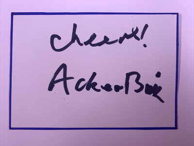 Acker Bilk Signed Card Original Authentic From The Collection Of Barry McD.