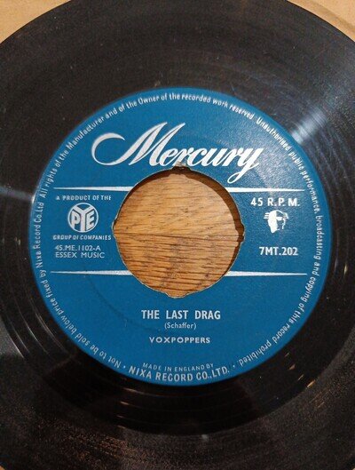 VOXPOPPERS - The Last Drag. UK Mercury 45'. 1958 Rock N Roll. 7mt.202 VG+