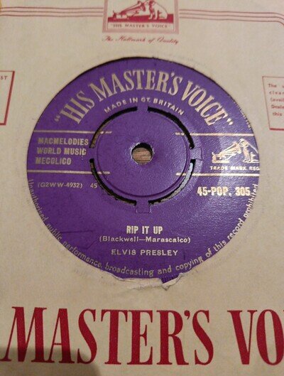 ELVIS PRESLEY - Rip It Up. UK HMV 45'. Gold Lettering. Push Out Centre. VG+ Copy