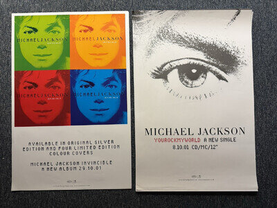 2 RARE VINTAGE 77x51cm BILLBOARD/RECORD STORE POSTERS - MICHAEL JACKSON - UNUSED