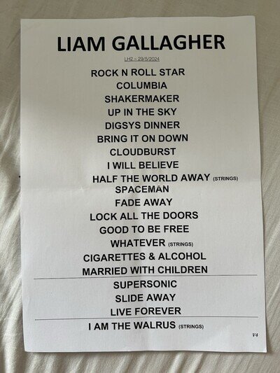 Liam Gallagher 2024 Tour Rehearsal Setlist
