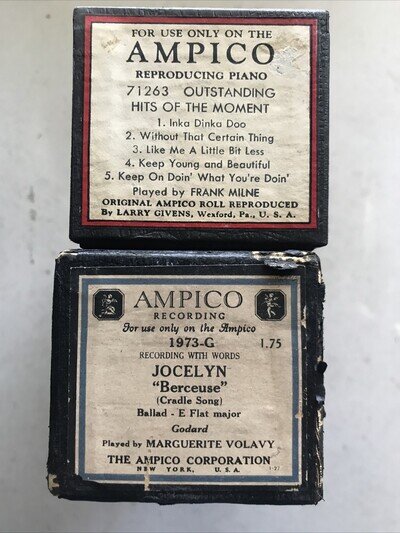 2 PIANO ROLLS AMPICO 1973 Jocelyn 71263 Outstanding Hits of the Moment