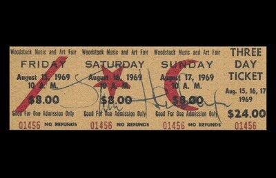 Jimi Hendrix Autograph & Woodstock Ticket Reprint On Genuine 1960s Card 9042s