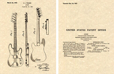 Fender PBASS Patent Art Print READY TO FRAME!!!! 1953 Clarence Precision Bass