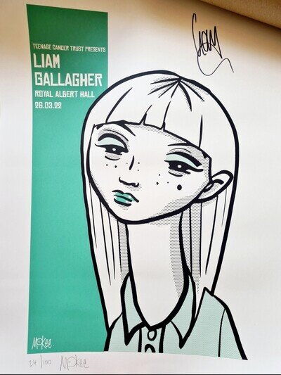Liam Gallagher Signed Pete McKee Print Poster Noel Oasis Autograph Rare Ticket