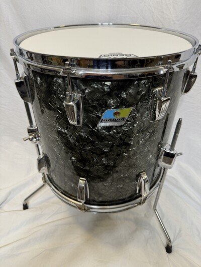VINTAGE LUDWIG 1970 14” X 14” FLOOR TOM BLACK DIAMOND PEARL 3 PLY, BRILLIANT