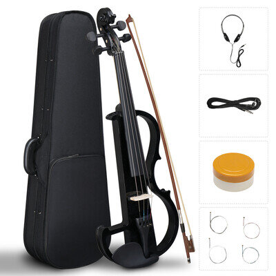 Electric Silent Violin 4/4 Full Size with Case Bow Rosin Headphones Black