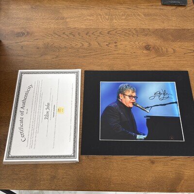 Rare Hand Signed Sir Elton John Photo 8x10 / Genuine Autograph / Music with Coa
