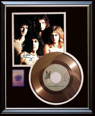 QUEEN BOHEMIAN RHAPSODY GOLD RECORD W-SIGNED PRINTED AUTOGRAPH RARE NON RIAA