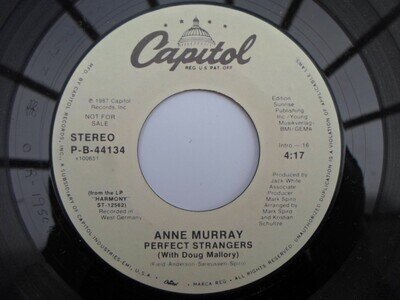 Anne Murray Perfect Strangers 7" Capitol PB44134 EX 1987 US pressing, demo